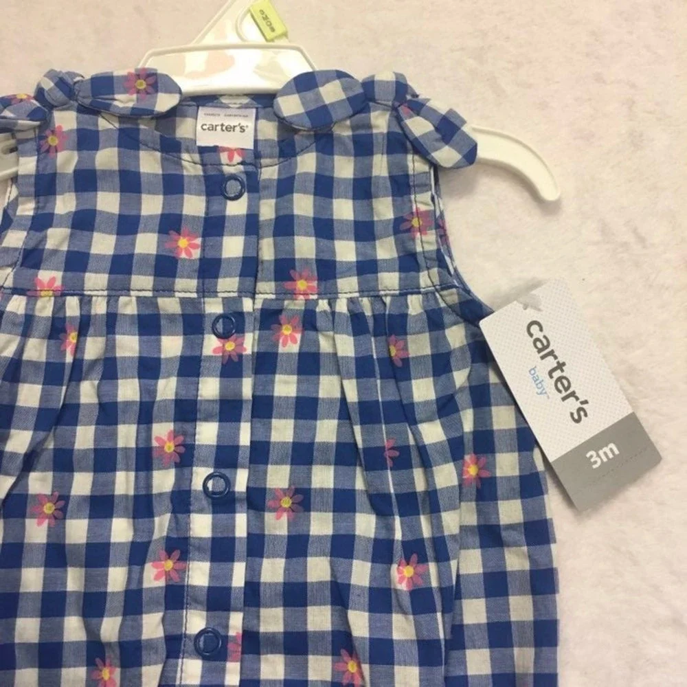 Carter's Romper Baby Girl NB Blue NEWBORN NWT‎ Floral Snap Front Bubble Sunsuit